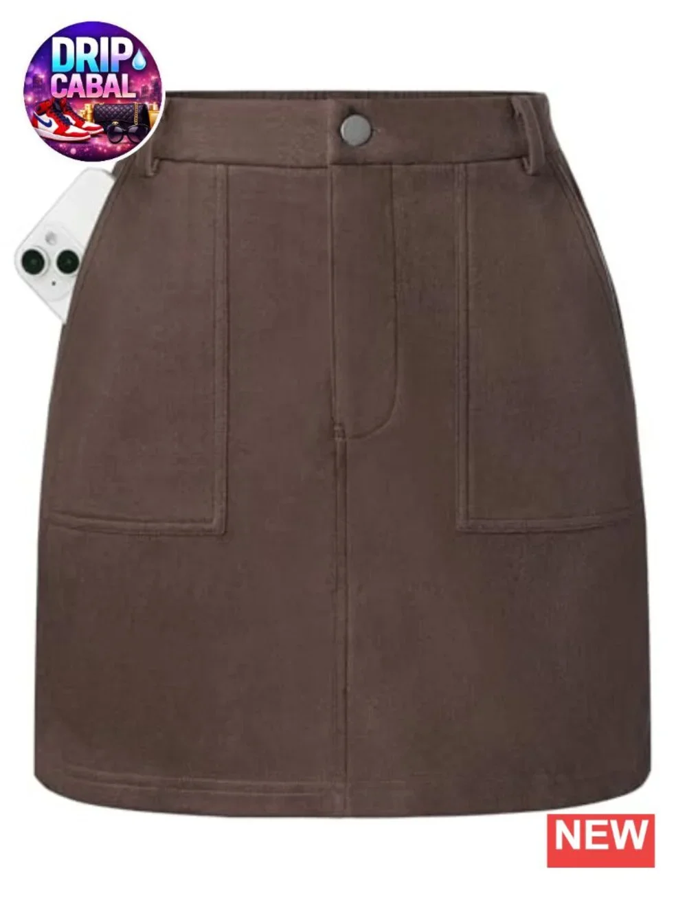Women's Faux Suede High Waisted Pencil Mini Skirt with Pockets